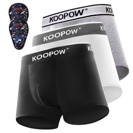 KOOPOW Boys Underwear Stretch Boxer Briefs with 2 Soft Protective Cup,Athletic Shorts for Baseball, Football,Lacrosse,3 Pack,Black/White/Grey,L