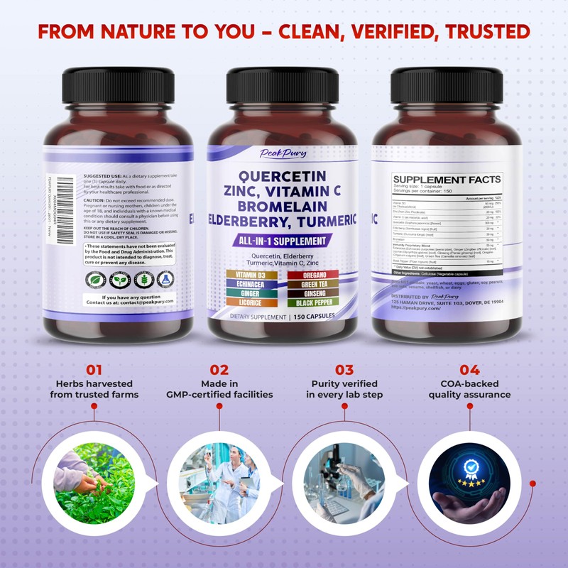 PEAKPURY Quercetin Elderberry Turmeric Vitamin C Zinc - Immunity Support