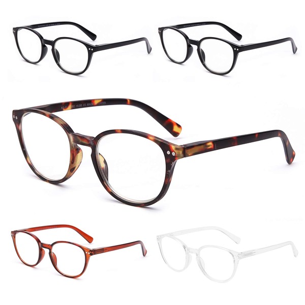 SKYWAY Paquete de 5 gafas de lectura con bloqueo de luz azul, gafas elegantes para mujeres y hombres, Paquete de 5 colores mezclados sin aumento, 0.0 NO Magnification
