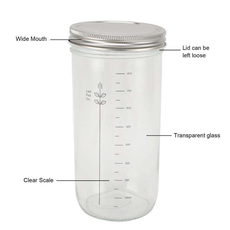 Sourdough Bread Starter Kit 34oz Glass Jar with Lid Date