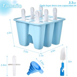 Risom Moldes para Paletas de Hielo, 6 Cavidades Molde Popsicle Hielo de Silicona Reutilizables, Molde de Helado sin BPA, Molde Silicón para Helado con Cepillo de Limpieza y Embudo