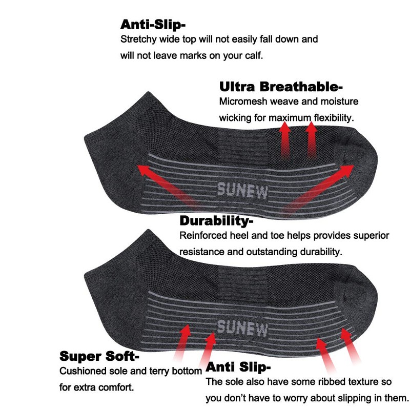 Bamboo Socks, Sunew Unisex Super Soft Cushioned Comfortable No Show/Low-cut