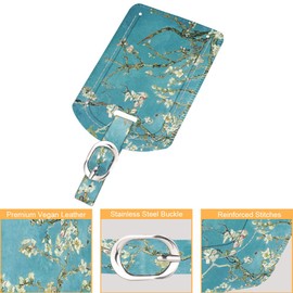 [2 Pack] Luggage Tags, FINTIE Synthetic Leather Name ID Labels with Back Privacy Cover for Travel Bag Suitcase, Blossom