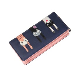 EVEOUT Women's Wallet PU Leather Purse Cute Long Purse with Coin Bifold Wallet Card Holder for Girls, Dark blue long, Classic