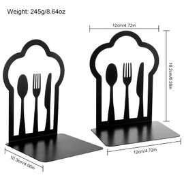 Upluckey Kitchen Cookbook Bookends Fork Spoon Cloud Shape Metal Book Ends Support for Shelves Black Book Shelf Holder Home Decorative Book Stoppers