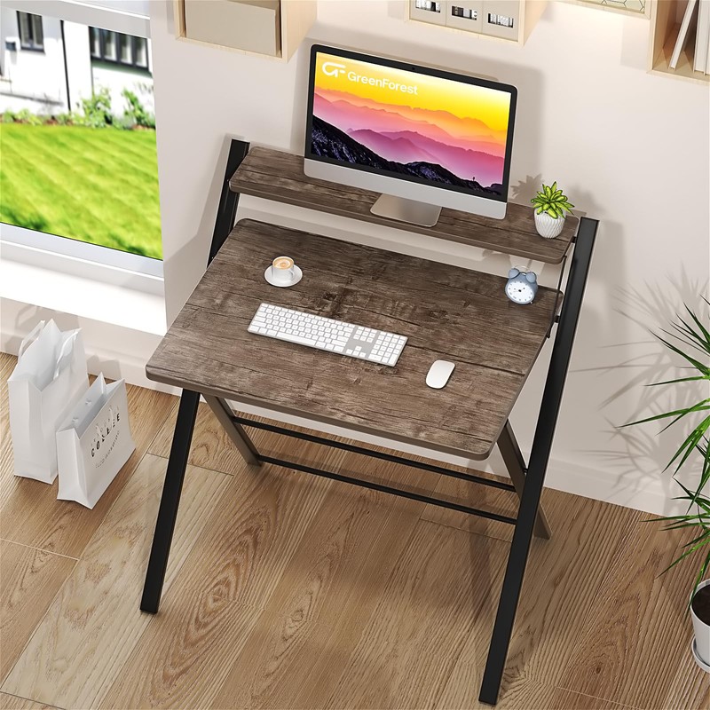 GreenForest No Assembly Folding Desk, 2-Tier Compact Computer Desk with