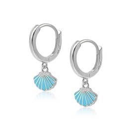 Mary & Jules Shell Earrings Gold Hanging, 925 Sterling Silver, Gold-Plated, Made of Recycled Silver, Hoop Earrings Gold with Pretty Shell Pendant, Summer Earrings Gold Hoop Earrings, Sterling Silver