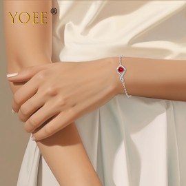 YOEE Bracelets for Womens, Sterling Silver Bracelet Red Crystal Bracelet-January Birthstone Bracelets for Mum, Womens Bracelet January Birthday Jewellery for Women Girls Birthday Christmas