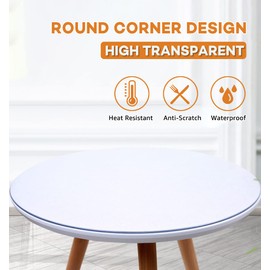 48 inch Dia Round PVC Clear Table Protector 1.5mm Thick Multi-Size Plastic Tablecloth Large Clear Vinyl Table Pad Mat Protective for Office Desk Dining Coffee End Dinner Tabletop Wipeable Waterproof