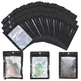 NUOWEI 300PCS Bolsas Holográficas Hermetica Multiusos, Bolsa Ziplock Transparentes Reutilizable, Bolsas De Almacenamiento Para Alimentos, Joyas, Cosméticos, Accesorios y Más (10.5 x 15CM Black)