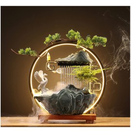 HSINYA Ceramic Water Fountains Indoor Waterfall with LED 3 Ceramic Animals Mist Water Fountain with Backflow Incense Holder for Feng Shui Strees Relief Wealth-Booming Japanese Decor (Animal)