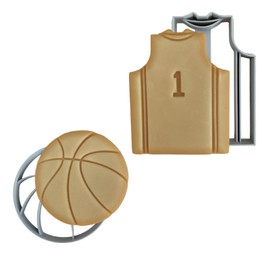 Moose Goods Basketball Cookie Cutter Set of 2 - Basketball Cookie Cutter Shapes & Stamps, Sports jersey tank for DIY Baking Supplies for Sports Themed Party