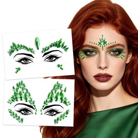 6 Pcs Green Face Gems Jewels Halloween Ivy Stickers Accessories