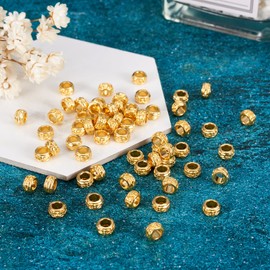 KISSITTY 100 abalorio espaciadoras doradas antiguas de Rondelle con agujero grande de metal sueltas, espaciadores de 6 mm de diámetro con agujero de 3,5 mm para hacer joyas clásico