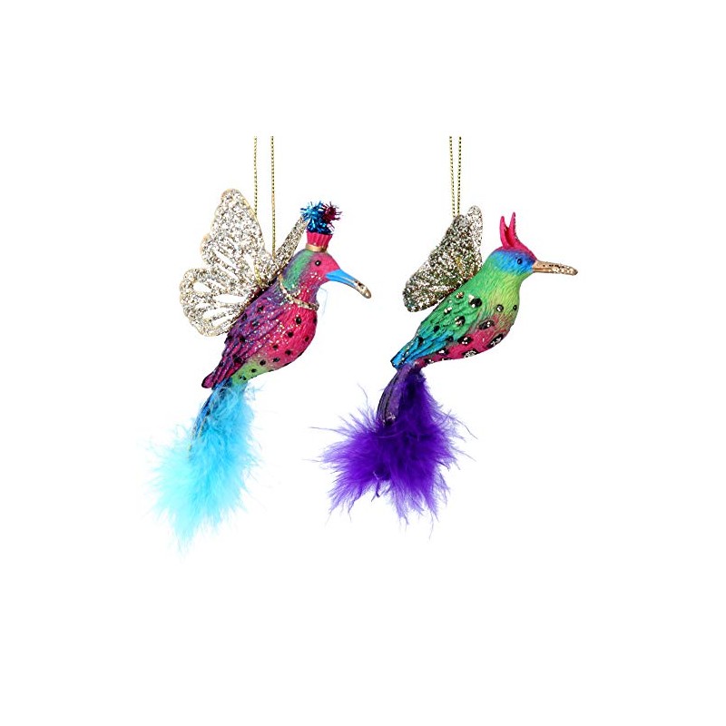 Gisela Graham Resin Christmas Decoration (10cm) - Hummingbird w Feathers