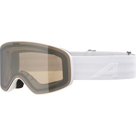 ALPINA FERNIE Q-LITE Mirrored, Contrast Enhancing & Polarised OTG Ski Goggles with 100% UV Protection for Adults, Matte White, One Size