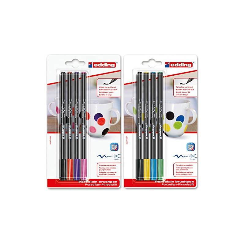 edding 4200 Porzellan-Pinselstift 4 x Standardfarbe und 4 x Zusatzfarbe
