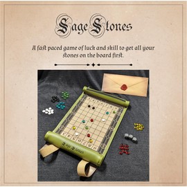 TNT Laser Works Sage Stones | Strategic Dice Game for 2-6 Players | Leather Roll Up Scroll | Leather Red