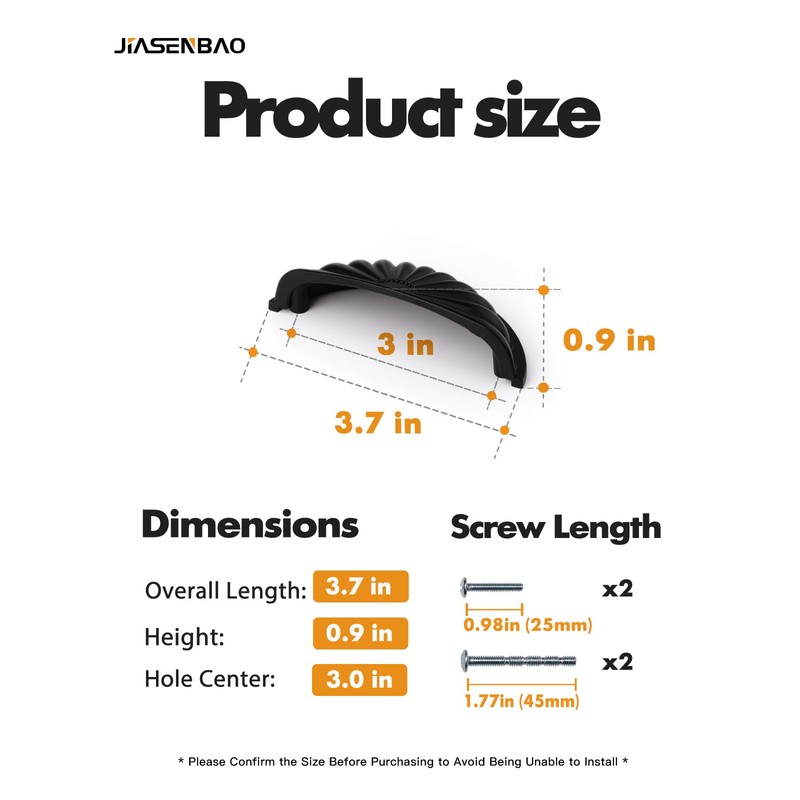 JIASENBAO Black Cabinet Cup Pulls 3" Hole Center 2 Pack