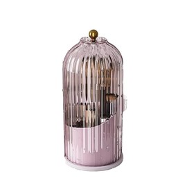 360° Rotating Makeup Brush Holder with Lid, Waterproof and Dustproof Storage Organizer for Cosmetic Tools and Lipstick for Vanity, Bathroom, Bedroom, Desktop (Green) - Color: Pink-Purple