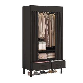 US Stock 2026 Modern Closet Cabinet Metal Frame Portable Non-Woven Canvas Easy Assembling Bedroom Storage Furniturecolor: Black, size: 70cm*45cm*172cm