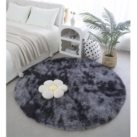 Lanyesky Furry Soft Rug, Round, Fluffy, Non-Slip Rug, Modern Home Decor, Living Room, Bedroom, Children's Room, Living Room (120 x 120 cm, Dark Grey)