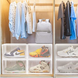 YestBuy Clear Plastic Shoe Boxes with Lids Stackable, Front Opening Clear Storage Box, Large Stackable Shoe Organizer, Storage Bins with Magnetic Closure, for Organizing Men's and Women's Shoes