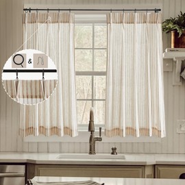 Beige Linen Kitchen Curtains 40 inch Length Pinch Pleat Cafe Curtains