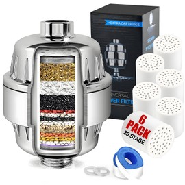 Yodel Shower Filter with 6 Cartridge - Hard Water Softener, 99% Removes Chlorine & Impurities, Improves Skin & Hair Condition, Universal Fit for Shower Heads,Chrome