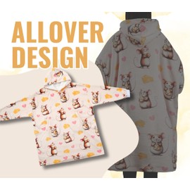 Huglanket Cute Rat Gifts, Wearable Blanket Hoodies for Adults, Oversized Flannel Hooded Blankets, Gifts for Birthday, Christmas, and so on, One Size Fits All