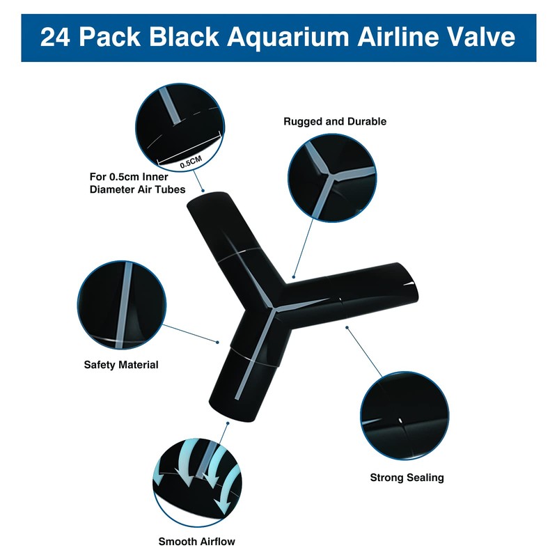 Waycreat 24 pcs 4mm Black Aquarium Airline Tubing Connectors Plastic
