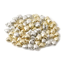 WELANE Heart Charms, 100 PCS Mini Metal Heart Pendant for Jewelry Making (Gold & Silver,10mm)