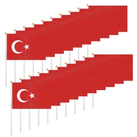 ASUNO 20 Pack Flags HandHeld Small Banners 14 × 21 cm Mini Stick Flag Polyester for Party (Turkey)