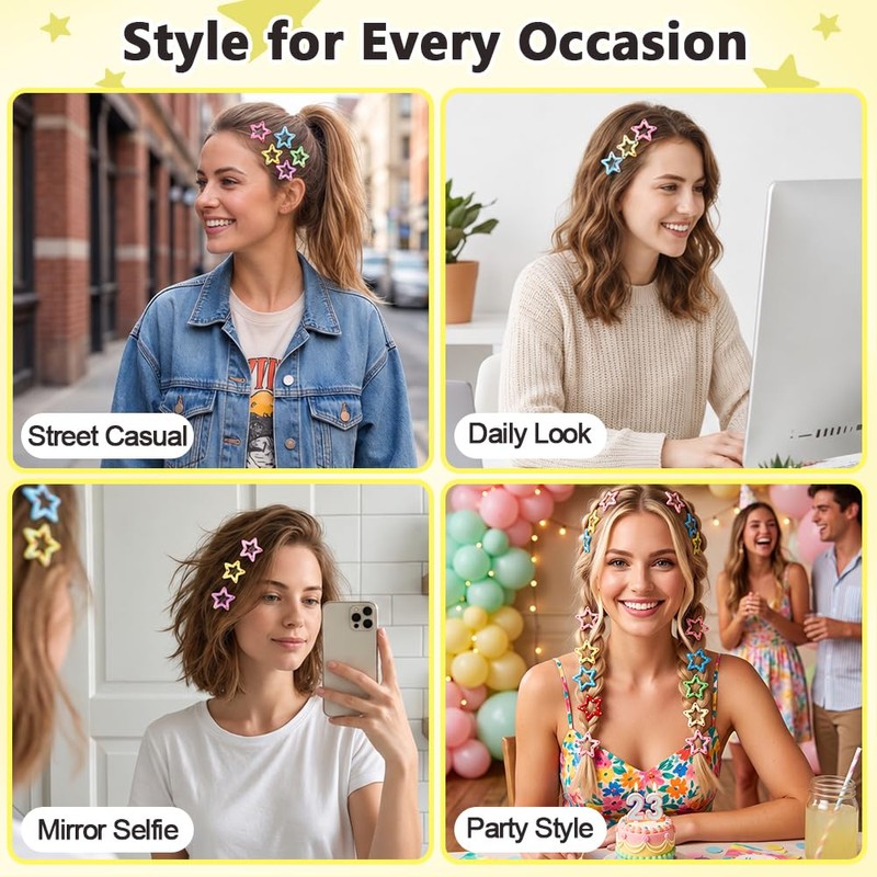 Y2K Star Hair Clips,20 Pcs Polka Dot Snap Barrettes (Multicolor)
