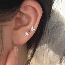 Iaceble Vintage Crystal Butterfly Ear Climber Earrings Silver Butterfly Wing Stud Earrings Rhinestone Butterfly Earrings Cz Butterfly Crawler Earrings Jewelry for Women