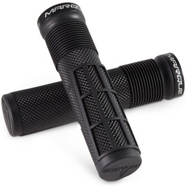 MARQUE Race Mountain Bike Handlebar Grips - Single Lock On Ring Collar MTB and BMX Bicycle Handlebar with Non-Slip Grip Narry Grit Pattern and Half Waffle Pattern