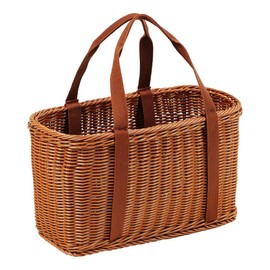 Plastic Sturdy Handwoven Wicker Shopping Basket with Handles, Large Capacity for Farmers Market, Picnic, Grocery - Multipurpose Storage for Kitchen & Outdoor (M)