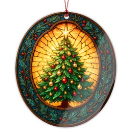 Christmas Tree Ornament – Holiday Decor | Classic Ornament + Family Keepsake – Christmas Ornament 2025 – Suncatcher Effect Stained Glass Window Hanging – Car Hanging Decoration