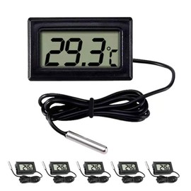LCD Digital Thermometer, Set of 6, Temperature Monitor, Waterproof Temperature Probe, Water Thermometer, Reptile, Terrarium, Fish Tank, Refrigerator, Water Temperature Management, Aquarium