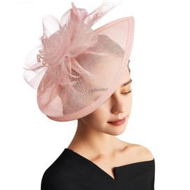 DRESHOW Fascinator Hats for Women Pillbox Hat with Veil Headband and a Forked Clip Tea Party Headpiece, 1 pc: 03 FM blush pink
