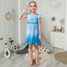 LQSZ Girls Nightgown Flutter Sleeves Pajamas Snow Princess Casual Dress for Girls 7 8t