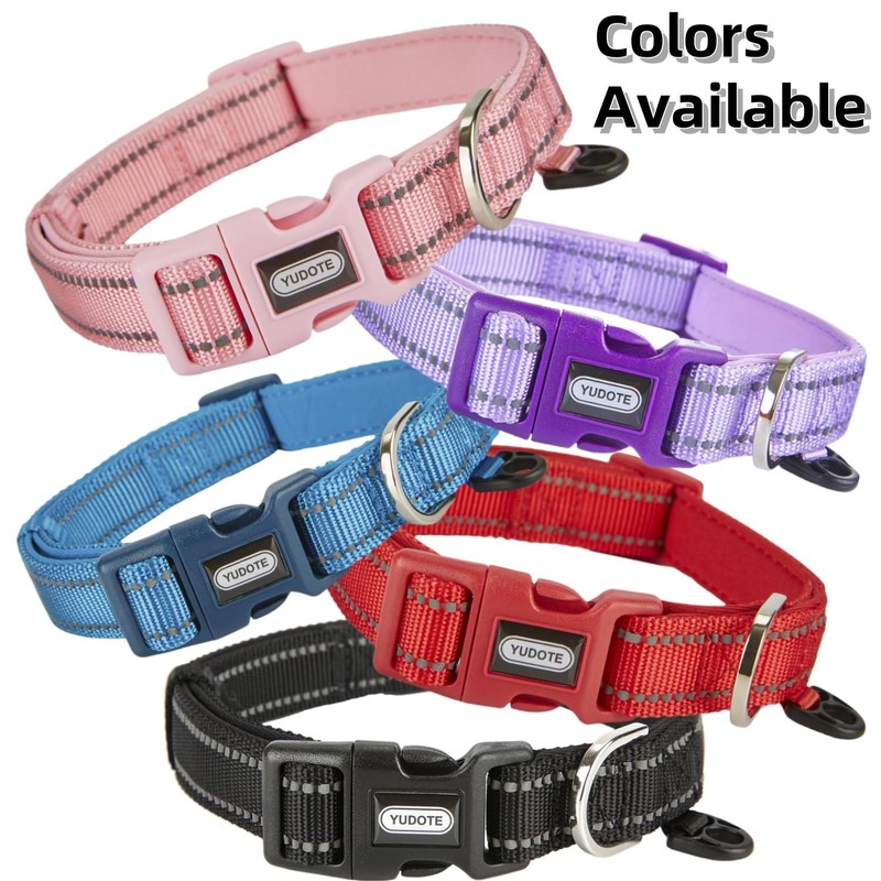 YUDOTE Reflective Adjustable Nylon Dog Collar with Reflevtive Soft Neoprene