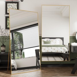 FANYUSHOW Full Length Mirror with Stand 65"x23.6",Floor Standing Aluminum Frame for Living Room,Tempered Glass Floor Mirror,Simple Home Decor,Wall Decor for Bedroom & Bathroom,Full Body Mirror,Gold
