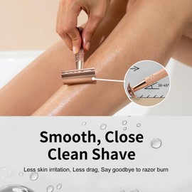 Matte Rose Gold Safety Razor for Women, Reusable Single Blade Metal Razors Women, Double Edge Safety Razor, with 10 Platinum Coated Stainless Steel Blades, Smooth Wet Shaving Kit