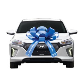 Graduation Car Bow – Congratulations Graduate 2025" – 30" Large Gift Bow for Cars, Gifts & Decorations – Includes Magnet & Car-Safe Sticker – Made in The USA (Blue Bow White Font)