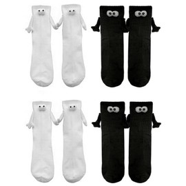 4 Pairs of Socks Holding Hands Magnetic Socks for Couples, Friendship Socks, Fun Socks, black white