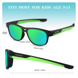 DEAFRAIN kids sunglasses for Boys Girls Polarized Sport Child Youth Teen Baseball Cycling Running Green Glasses age 5-12