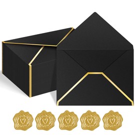 AVERZELLA 60 Pack Gold Envelopes 5x7 Bluk Black, 250G Pearled Cardstock A7 Envelopes for Invitations Business Mailing Envelope with Gold Foil Border, A6 4x6 Envelopes for Wedding Baby Shower Cards