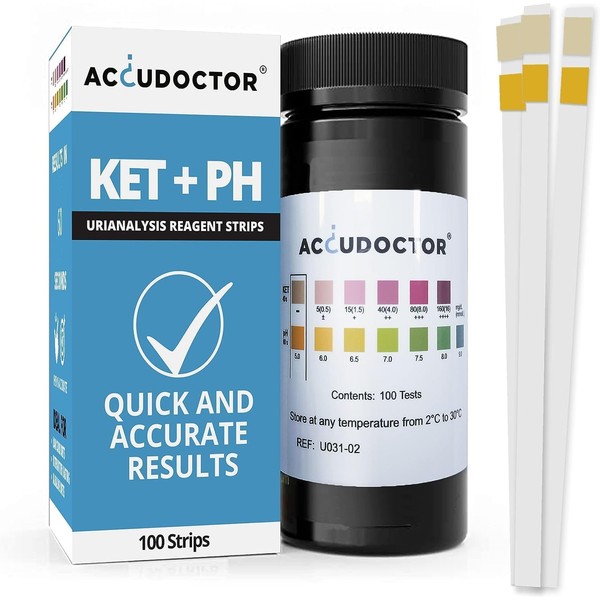 Accudoctor Urine Test Strips Ketone KET + pH Quick Test Urine Analysis Strips Urine Analysis Urine Test Strips Ketosticks Ketogenic Diet pH Test Strips Kit 100 Pieces