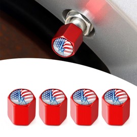 Irinidig 4 PCS Car Tire Valve Cap, American Flag Statue of Liberty Trim Sealing Cover, Universal for Cars Motorcycles (Red)